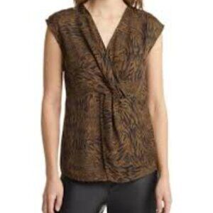 Nordstrom Halogen V-neck twist front animal print sleeveless blouse size XXS